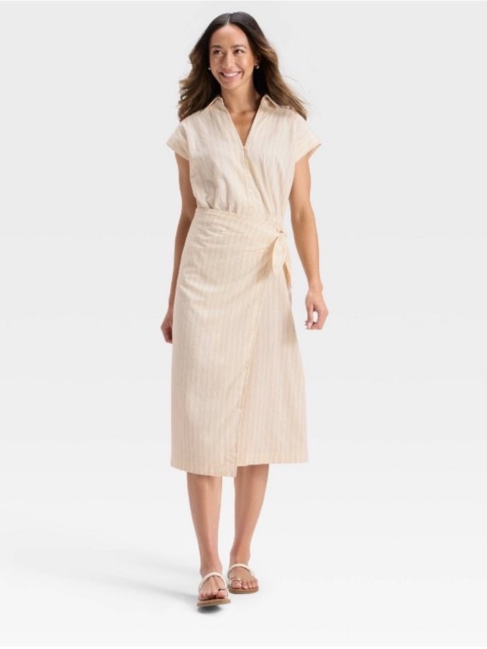 Universal Thread Women's Short Sleeve Wrap Waist Midi Shirtdress